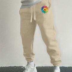 Flower Print Drawstring Sweatpants Loose Fit Casual Joggers for Spring Autumn