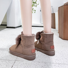 Plush Snow Boots Round Toe Bowknot Ankle Boots Women's Footwear