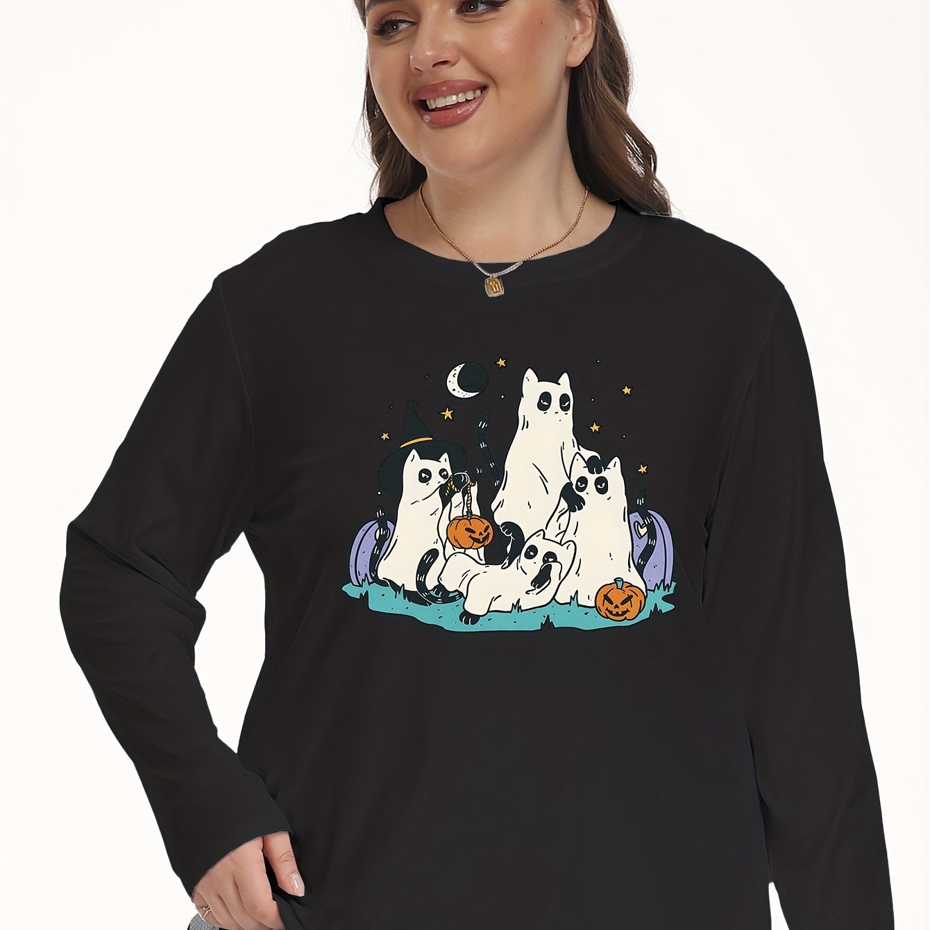 Cat Ghost Print Pajama Top