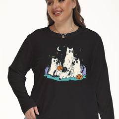 Cat Ghost Print Pajama Top