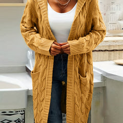 Cable Sleeve Hooded Cardigan With Pockets