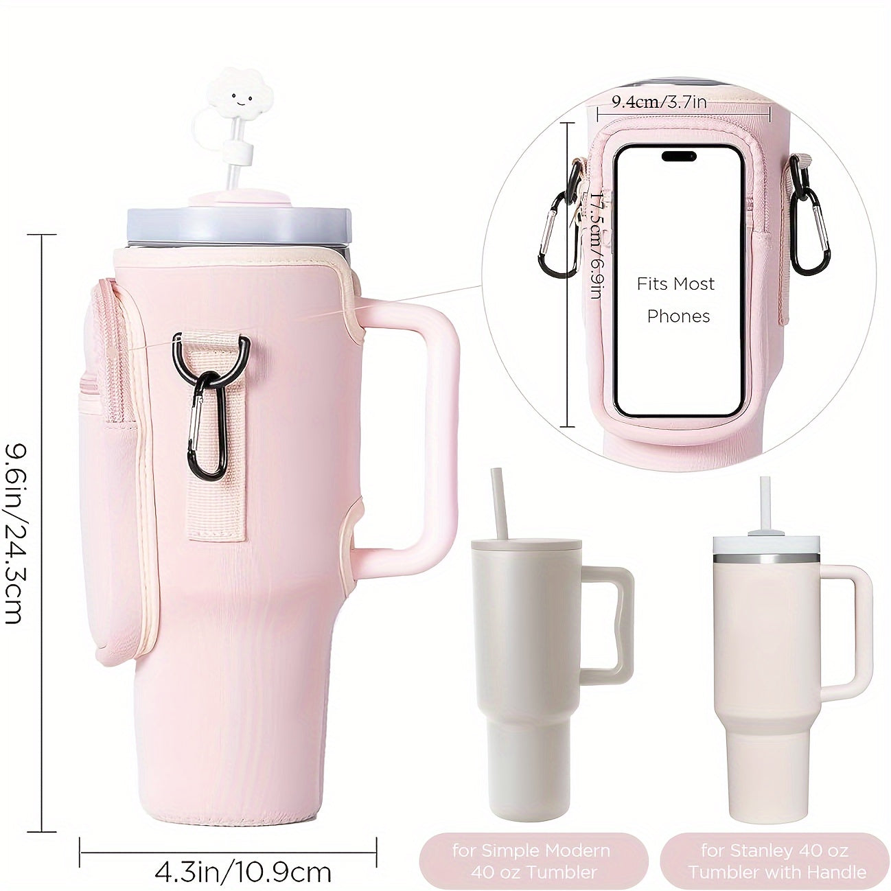 3pcs Cup Accessories Set with Shoulder Strap and Pocket