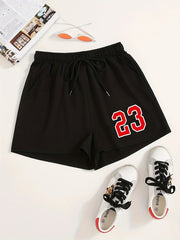 Letter Print Elastic Drawstring Shorts Y2K Sports Loose High Waist Summer Shorts