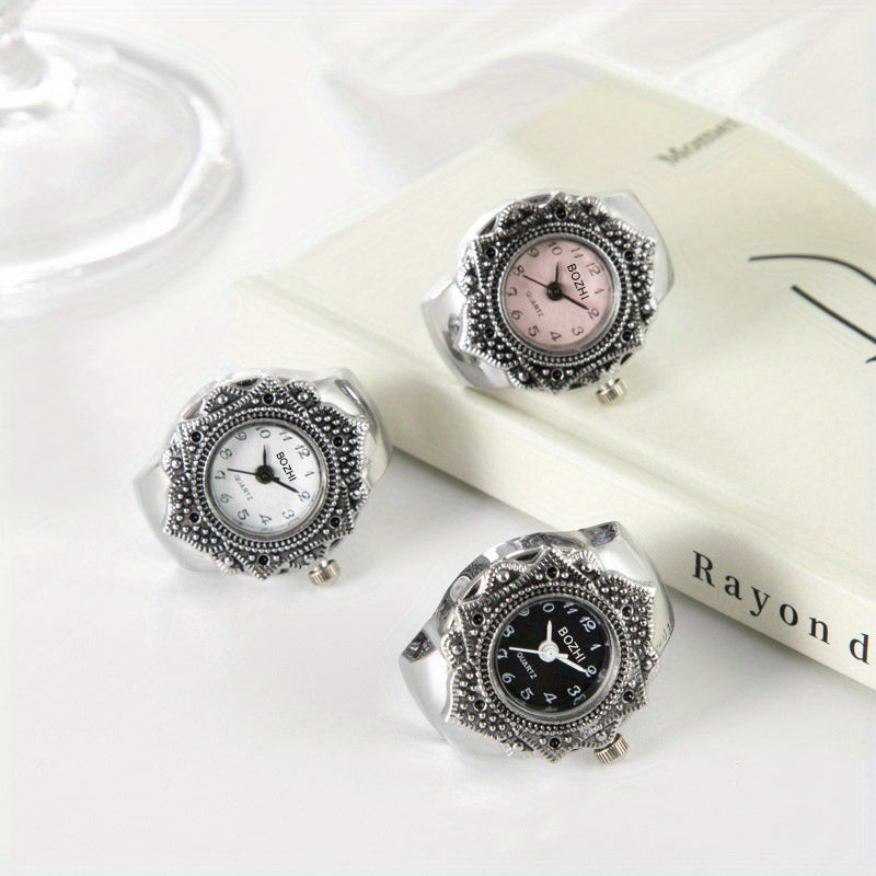 Mini Ring Watch Classic Retro Octagonal Pattern Watch