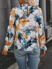 Floral Print Ruffle Trim Plus Size Blouse