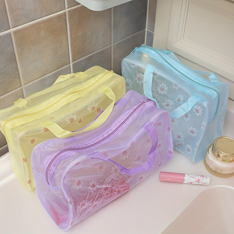 Floral Print Cosmetic Bag Lightweight Zipper Transparent Handbag