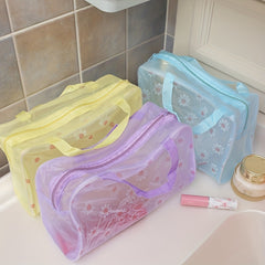 Floral Print Cosmetic Bag Lightweight Zipper Transparent Handbag