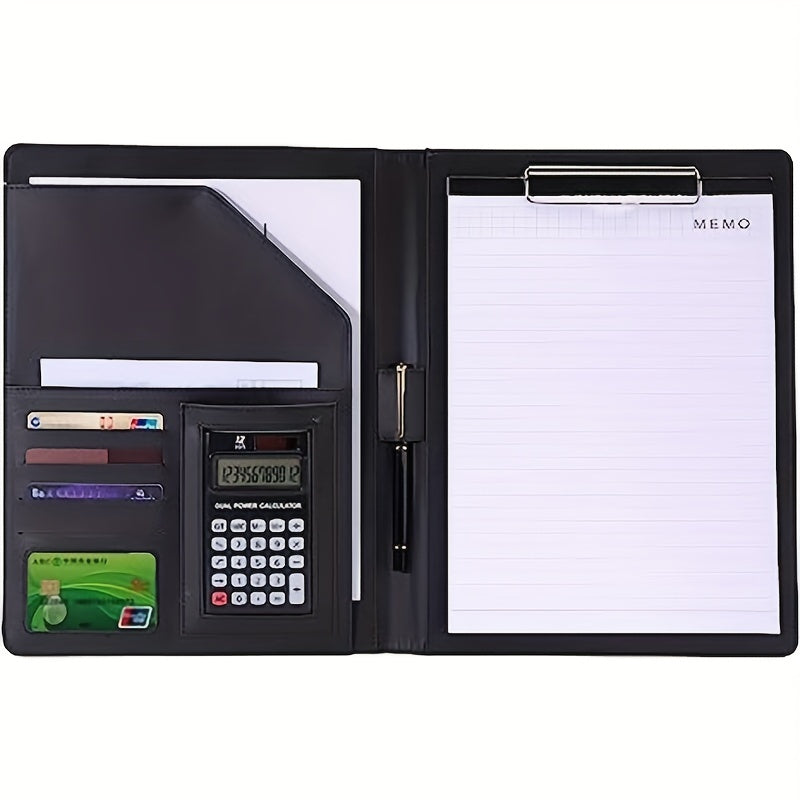 PU Leather Portfolio Folder w/ Clipboard Clip Padfolio - Business Interview Resu