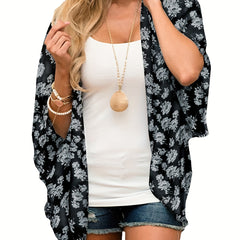 Floral Print Cover Up Shirt V Neck Kimono