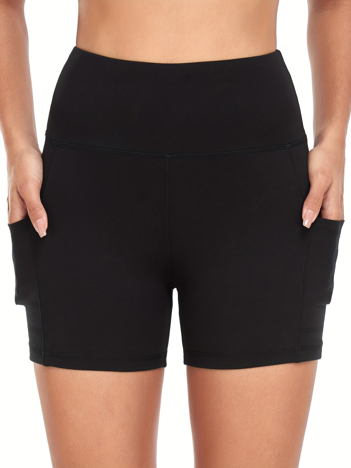 High Waist Sports Shorts with Side Pockets for Women