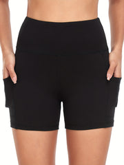 High Waist Sports Shorts with Side Pockets for Women