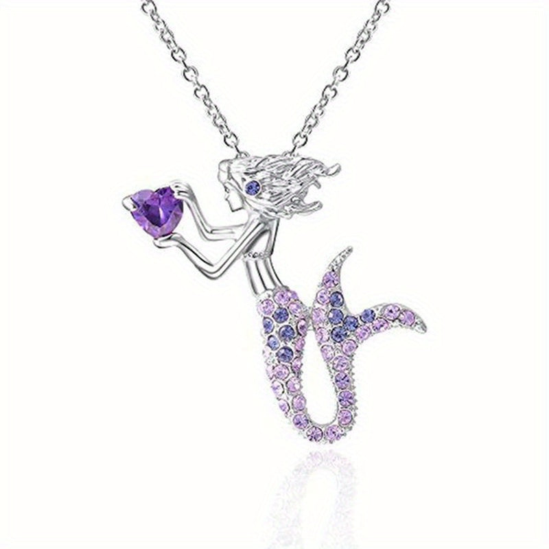 Mermaid Pendant Necklace With Rhinestone Inlay for Kids