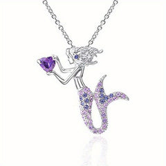 Mermaid Pendant Necklace With Rhinestone Inlay for Kids
