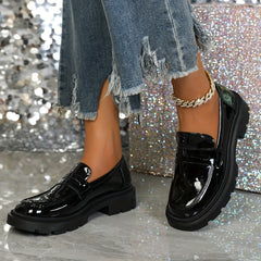 Patent Leather Platform Loafers Slip On Shoes
