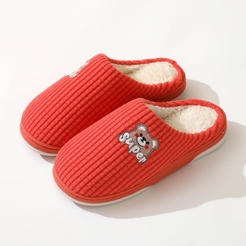 Plaid Bear Fleece Slides Non Slip House Slippers
