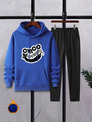 Eggplant Print Men's 2Pcs Casual Hooded Sweatshirt & Sweatpants Set