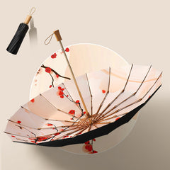 16 Bones Foldable Wood Handle Umbrella