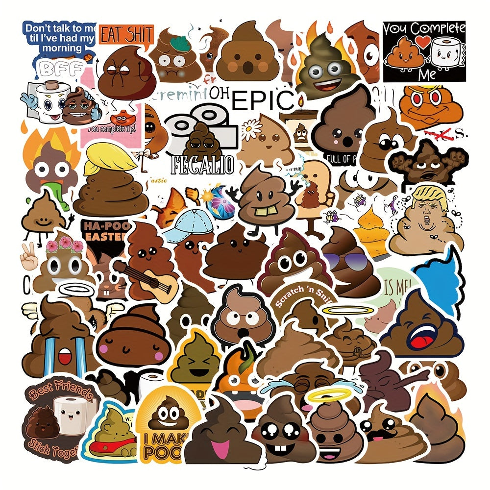 60pcs Cartoon Prank Toilet Expression Stickers Waterproof Vinyl Stickers
