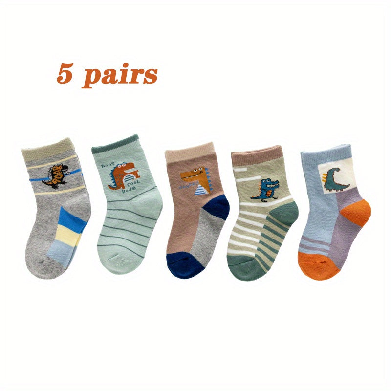 5pairs Baby Boys Kids Dinosaur Pattern Socks Autumn