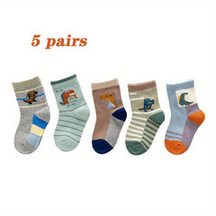5pairs Baby Boys Kids Dinosaur Pattern Socks Autumn