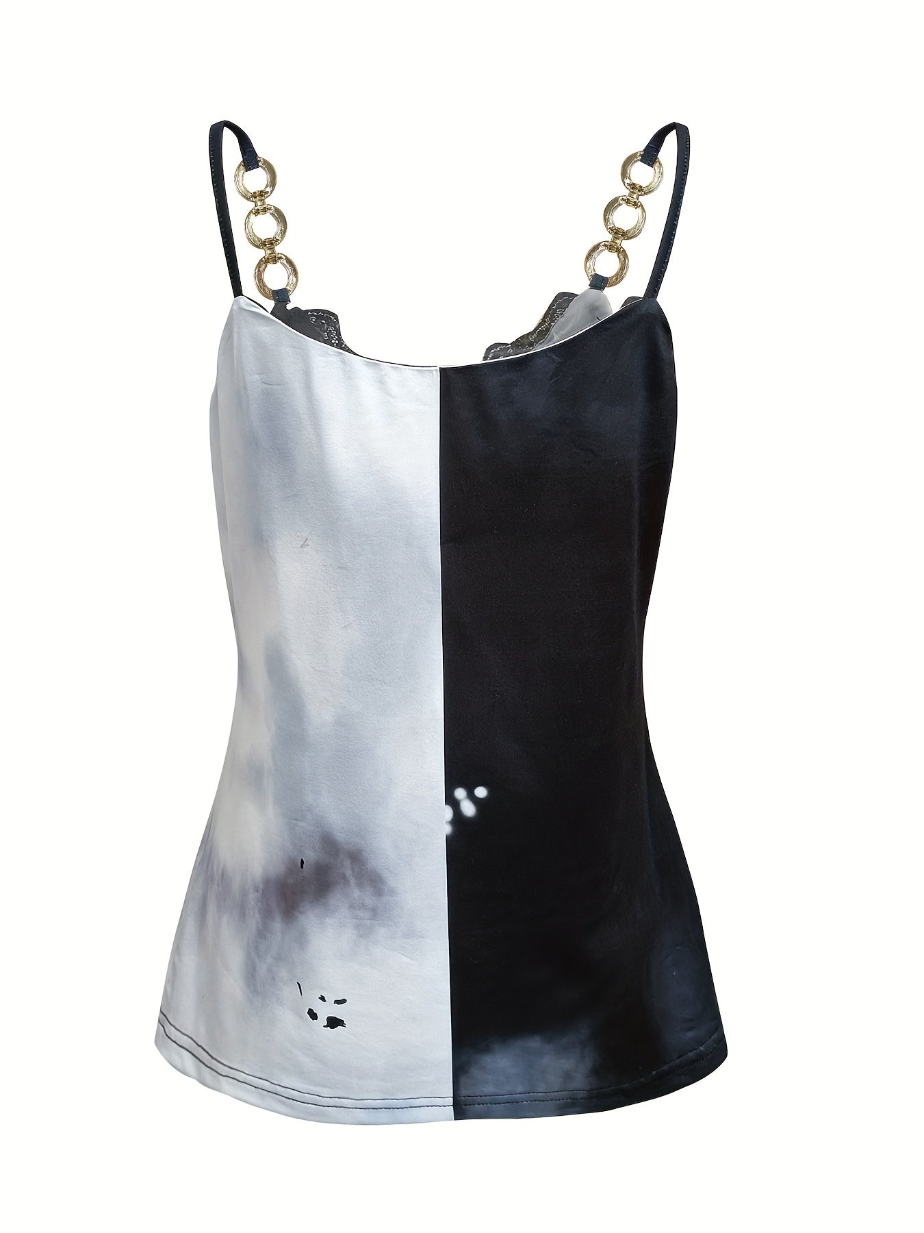 Colorblock Chain Strap Top with Lace Spaghetti Strap
