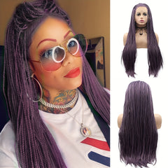 Colorful Lace Front Braided Wig Box Braid with Baby Hair Synthetic Hair Wig