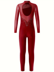 Girls Long Sleeve Turtleneck Jumpsuit for Gymnastics