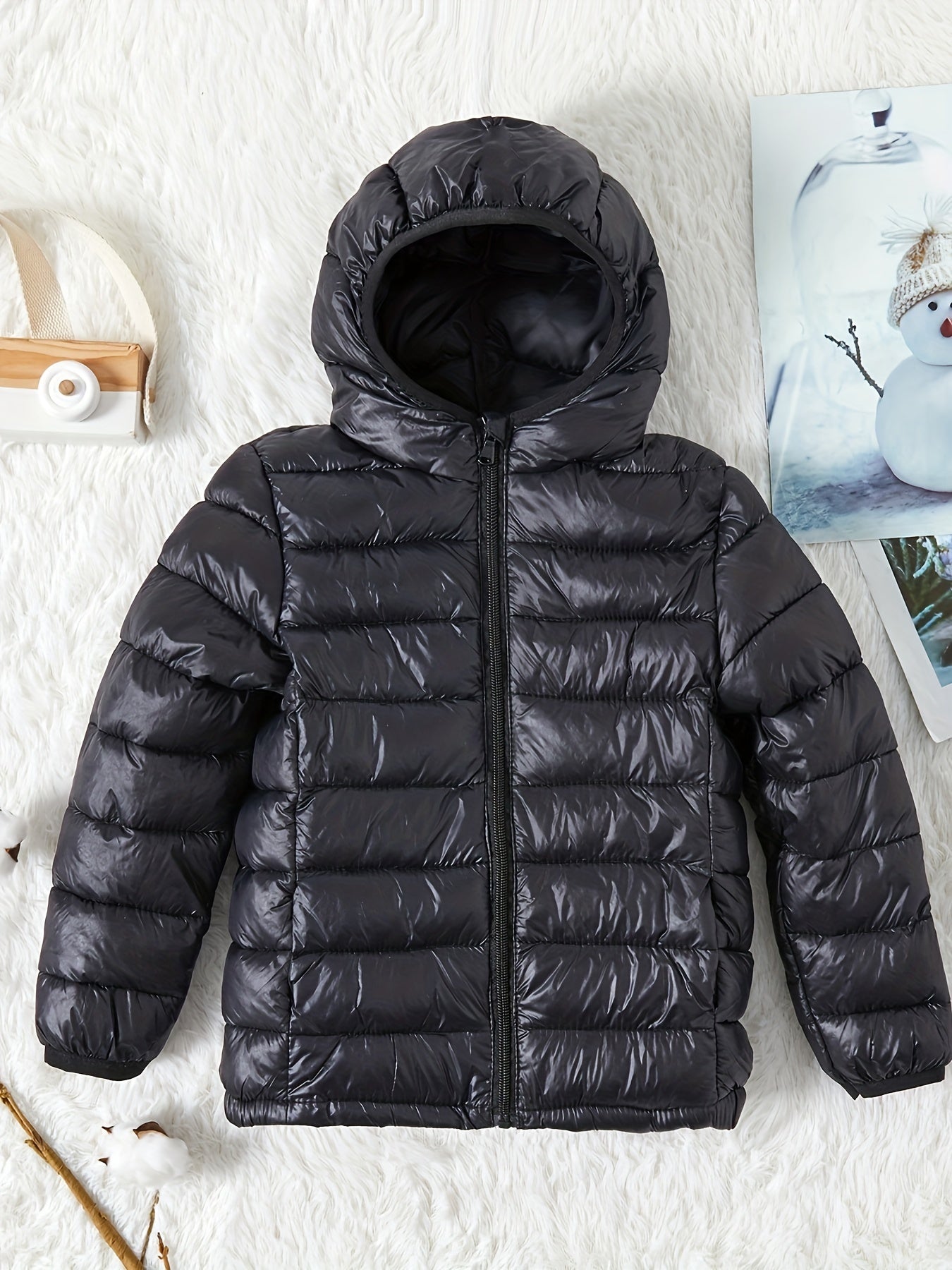 Boys Winter Fleece Hooded Coat Cotton Padded Light Warm Jacket Outerwear