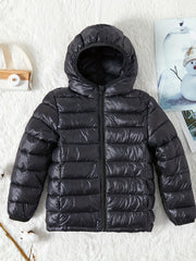 Boys Winter Fleece Hooded Coat Cotton Padded Light Warm Jacket Outerwear