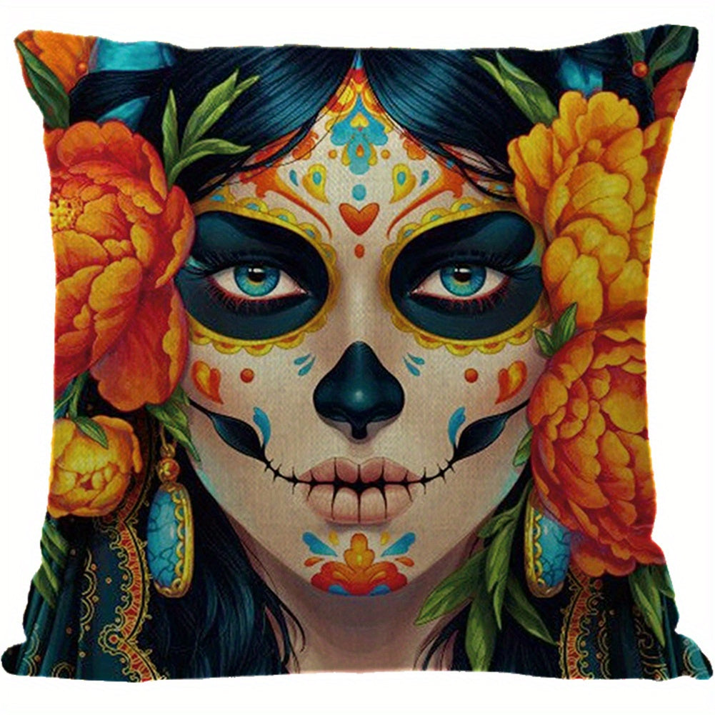 Skull Rose Linen Pillowcase 45x72cm Halloween Party Decoration