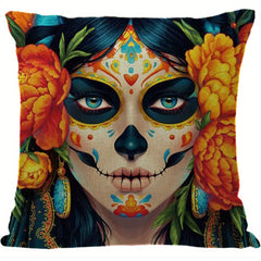 Skull Rose Linen Pillowcase 45x72cm Halloween Party Decoration