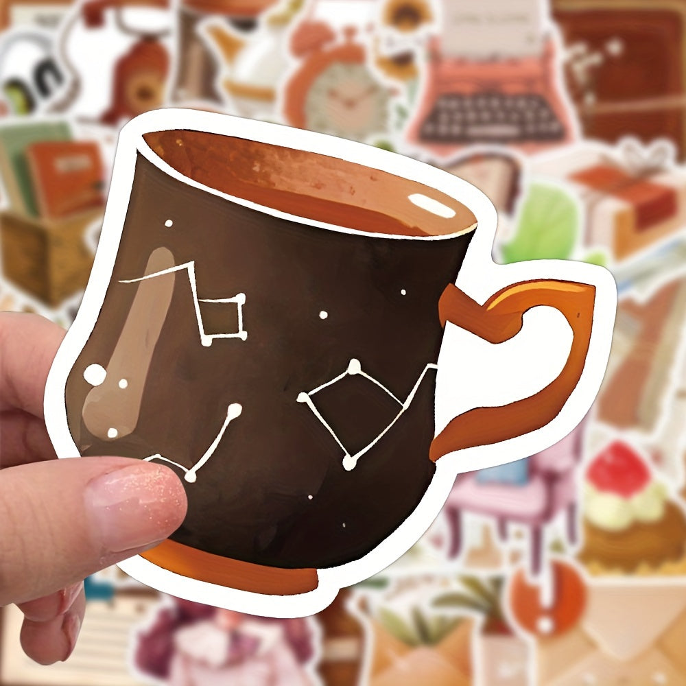 60pcs Brown Retro Nostalgic Series Stickers Waterproof DIY Sticker Pack