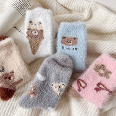 5 Pairs Bear Print Socks Warm Women's Stockings Hosiery