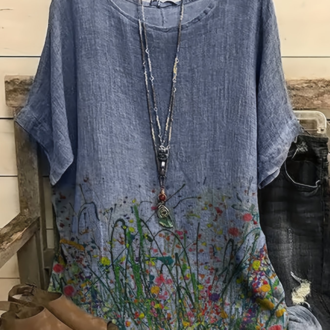 Casual T shirt Women's Plus Border Floral Print Short Sleeve