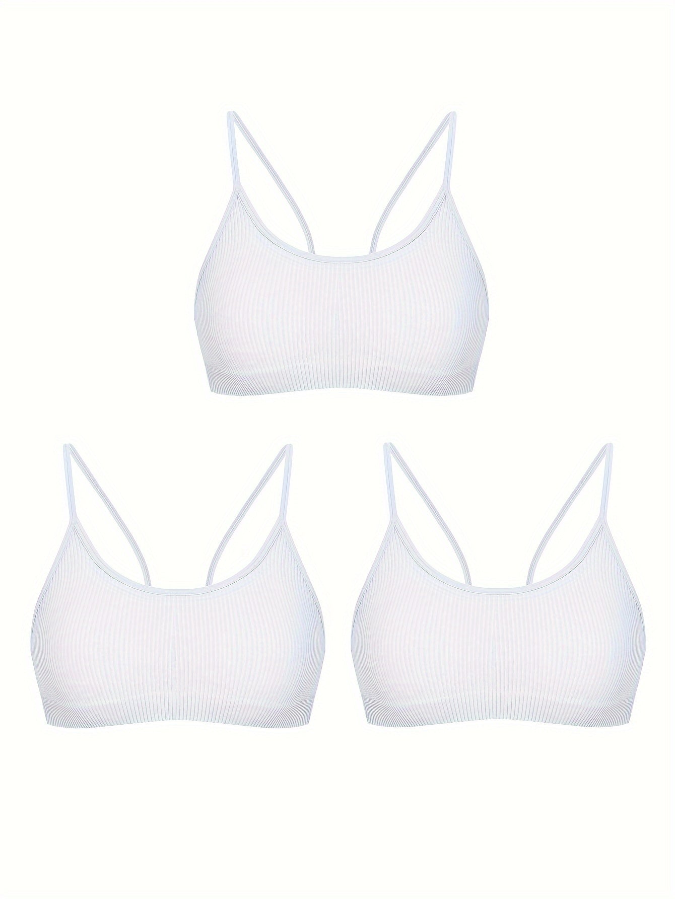 3pcs Ribbed Wireless Bras Breathable Stretch Bra Women's Lingerie & Underwear