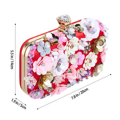 Stylish Red Beaded Clutch with Flowers