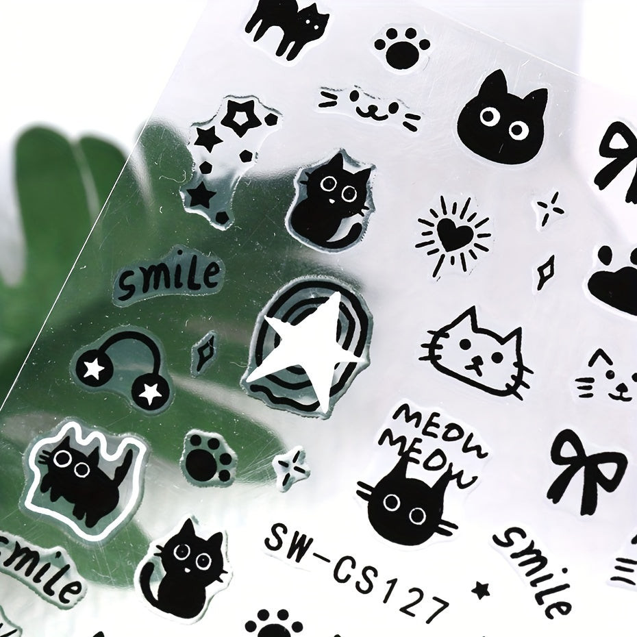 Cartoon Cat Nail Art Stickers Self Adhesive Nail Decals for Nail Decoration