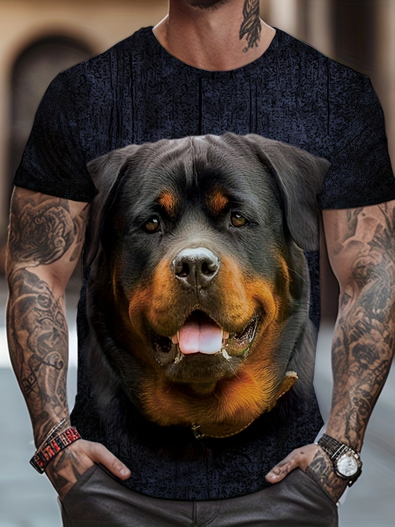 Men's 3D Dog Print T shirt Casual Comfy Crew Neck Tee