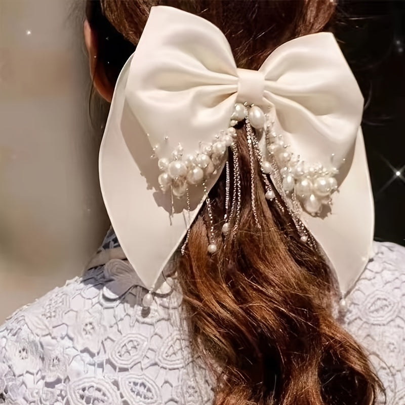 Bridal Hair Bow Veil Bachelorette Party Faux Pearl Hair Clip Wedding Veil