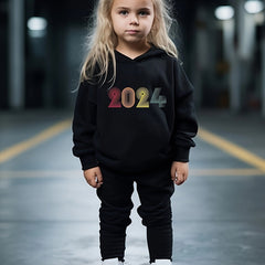 Girls Alphabets Pattern Hooded Sweatshirt Solid Sweatpants Set Kids Clothes