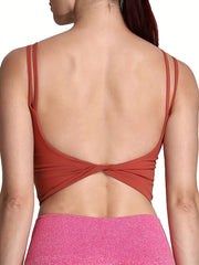 Women's Twist Back Sports Bra Padded Backless Yoga Crop Tank Top