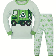 Truck Print 2pc Pajama Set Long Sleeve Top & Pants