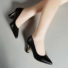 Women's Pointed Toe Chunky High Heels Slip On Court Pumps
