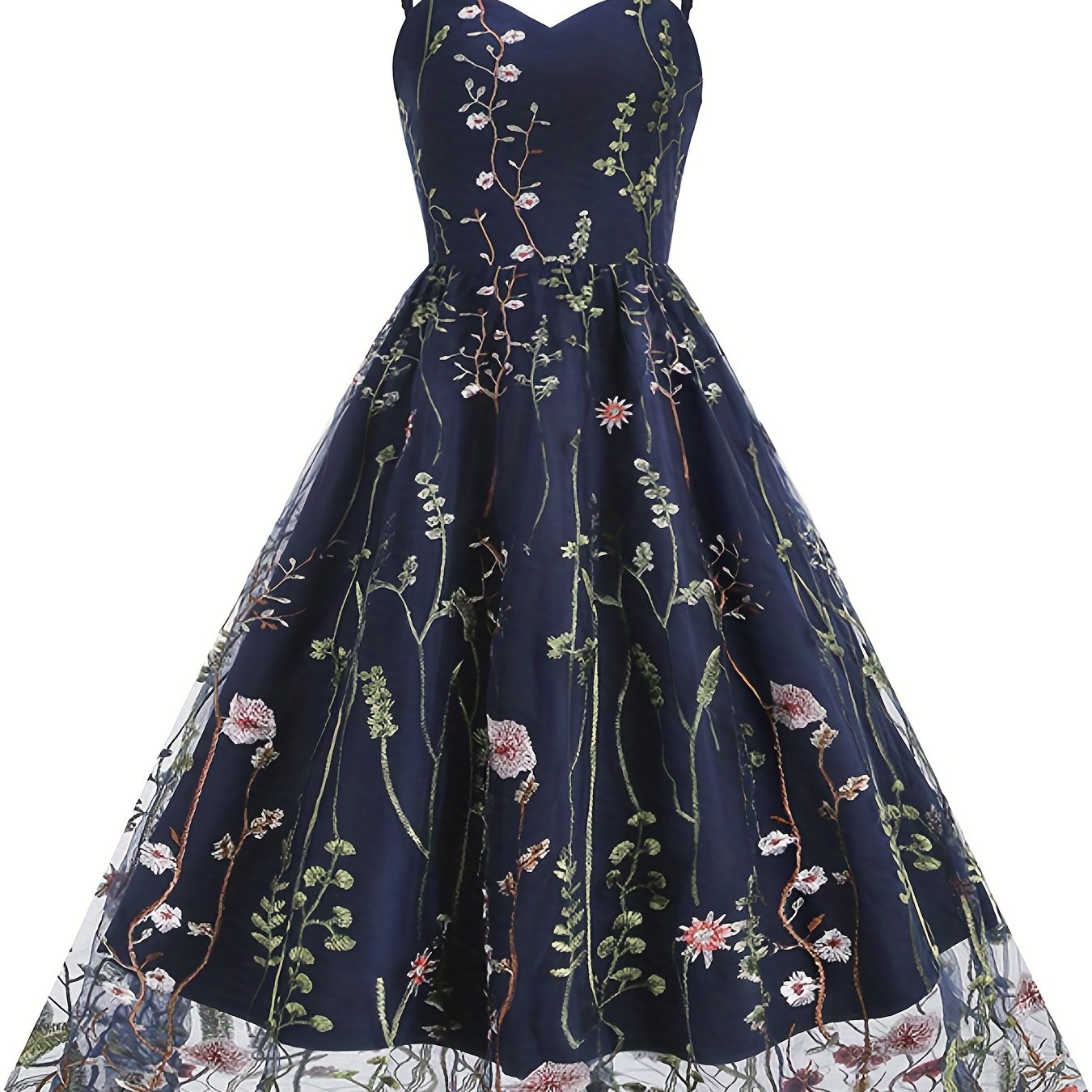Floral Embroidered Sweetheart Neck Party Cami Dress