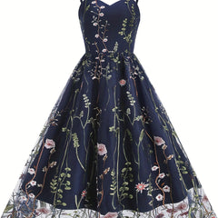 Floral Embroidered Sweetheart Neck Party Cami Dress