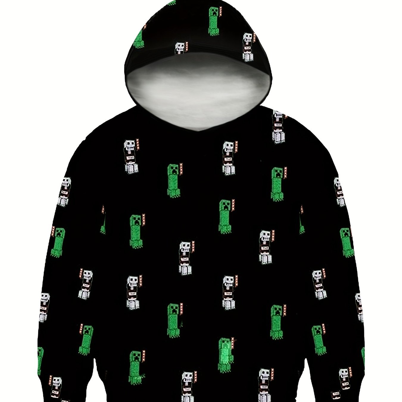 Boy's Pixel Monster Graphic Hoodie Breathable Hooded Sweatshirt