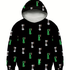 Boy's Pixel Monster Graphic Hoodie Breathable Hooded Sweatshirt