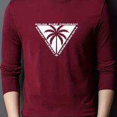 Coconut Palm Print Men's Knitted Sweater Crew Neck Pullover