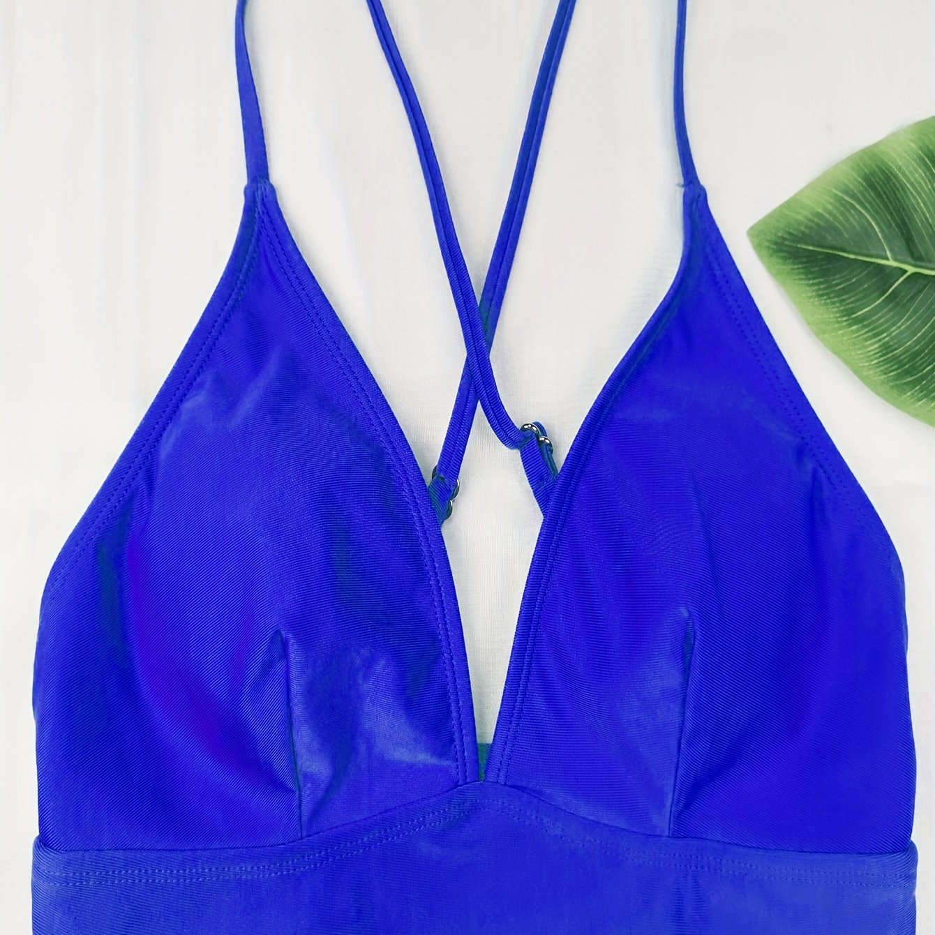 Criss Cross Back Bikini Top Wide Band Trim Triangle Beach Top