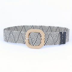 Women's Straw Stretch Waist Belt Square Buckle Boho Beach Dress Belts
